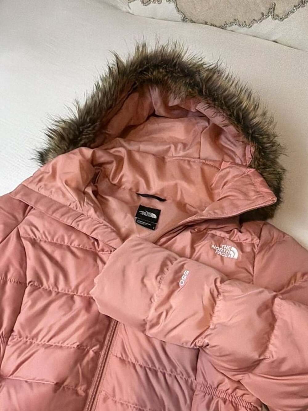 The North Face Dealio Down Parka 550 Size S Pink Faux Fur Hooded Jacket